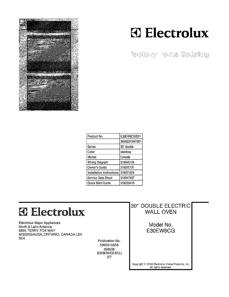 COVER Diagram and Parts List for E30EW8CGSS1  Electrolux Wall Oven