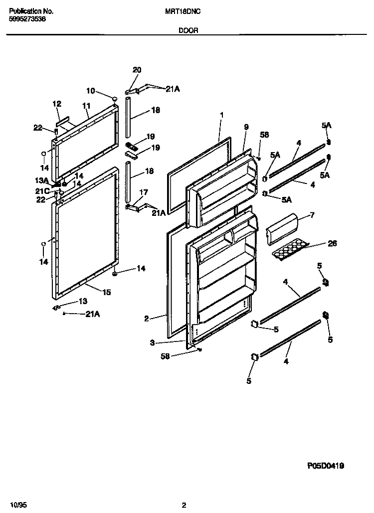 DOOR Diagram and Parts List for MRT18DNCW2  Frigidaire Refrigerator