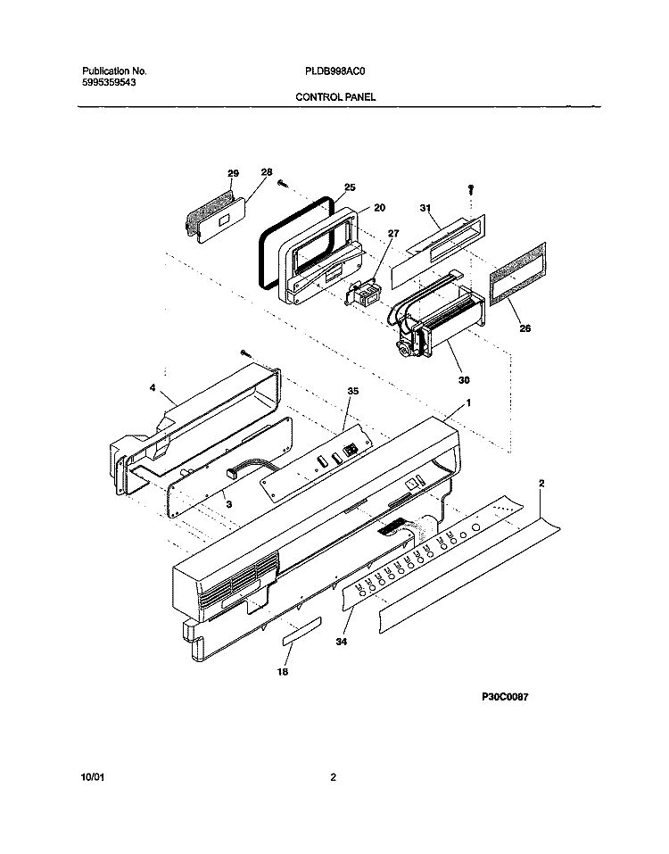 CONTROL PANEL Diagram and Parts List for PLDB998AC0  Frigidaire Dishwasher