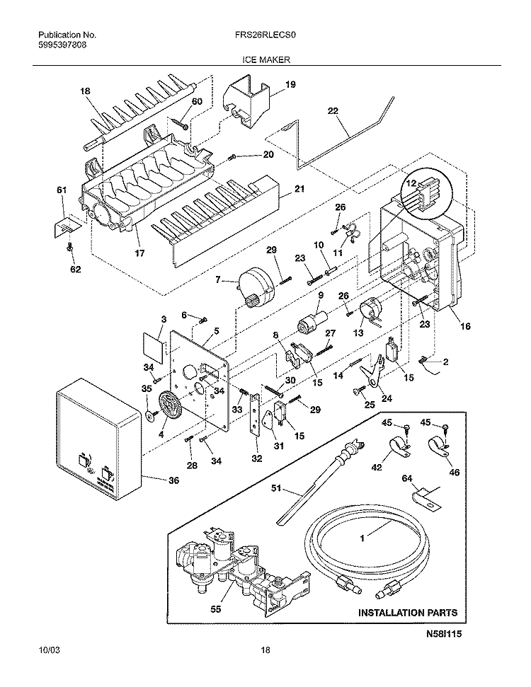 ICE MAKER Diagram and Parts List for FRS26RLECS0  Frigidaire Refrigerator