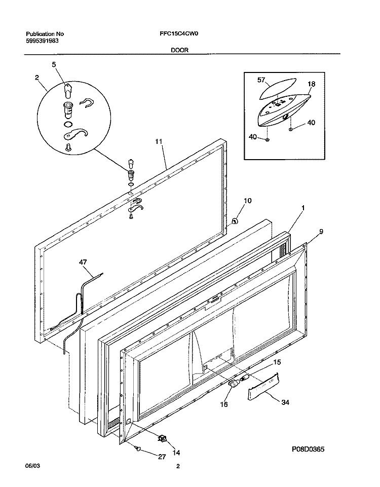 DOOR Diagram and Parts List for FFC15C4CW0  Frigidaire Freezer