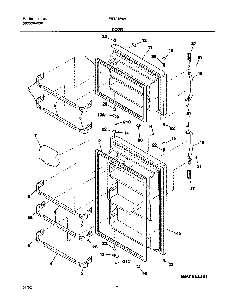 DOOR Diagram and Parts List for FRT21P5AQ3  Frigidaire Refrigerator