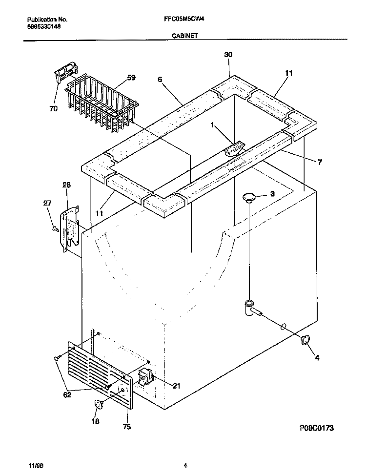 CABINET Diagram and Parts List for FFC05M5CW4  Frigidaire Freezer
