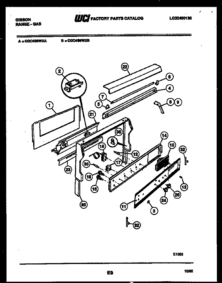 BACKGUARD Diagram and Parts List for CGC4S8WXB  Gibson Range