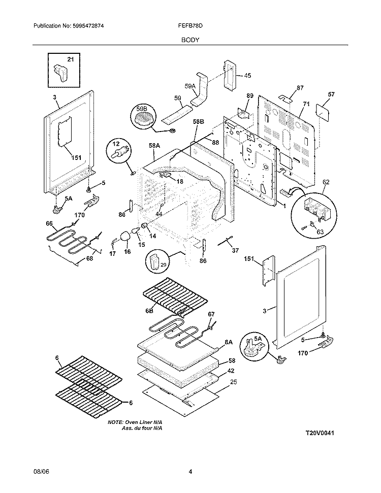 BODY Diagram and Parts List for FEFB78DSK  Frigidaire Range