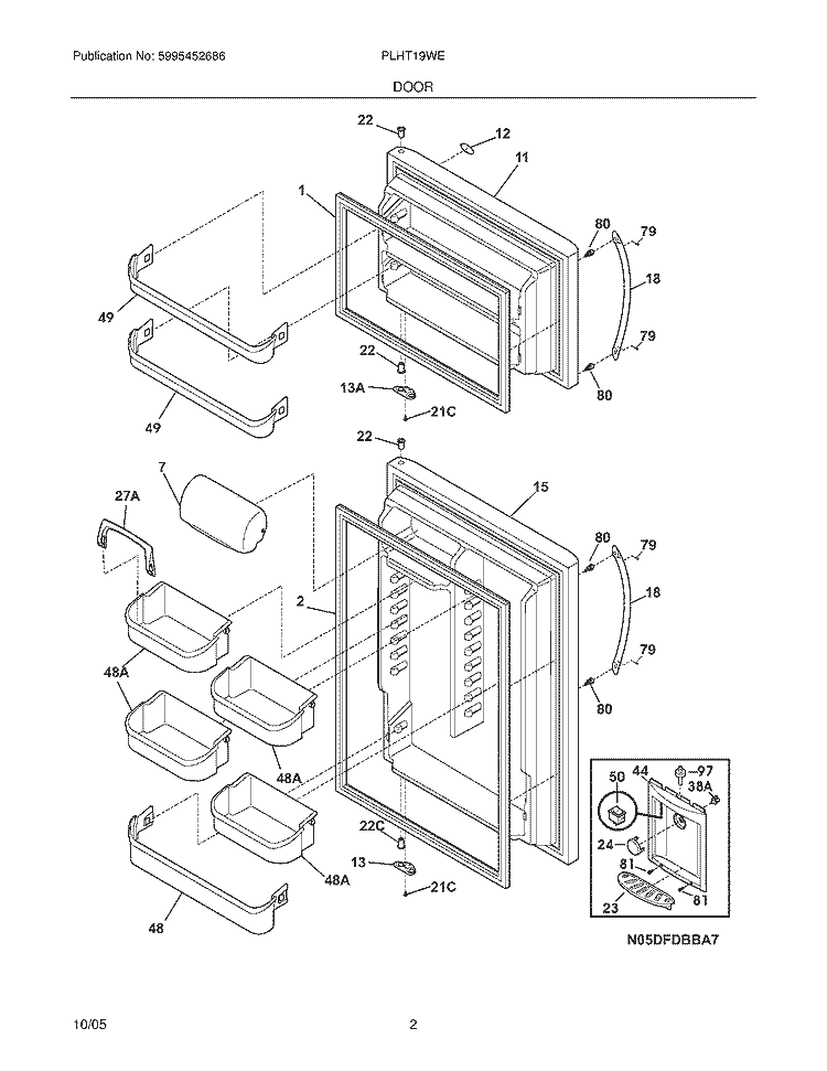 DOOR Diagram and Parts List for PLHT19WEK9  Frigidaire Refrigerator