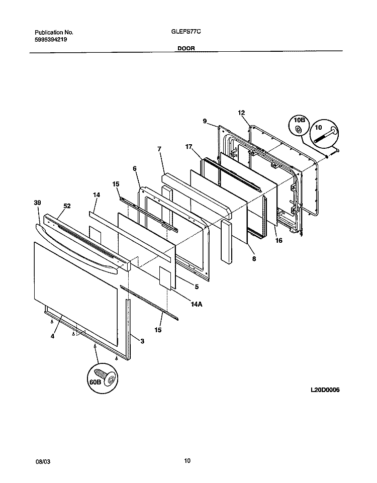 DOOR Diagram and Parts List for GLEFS77CQB  Frigidaire Range