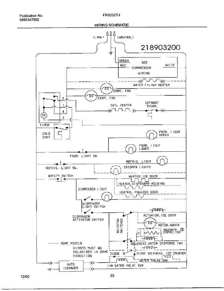WIRING SCHEMATIC Diagram and Parts List for FRS23ZTJW2  Frigidaire Refrigerator