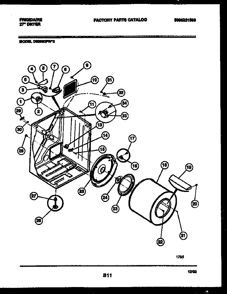 CABINET AND COMPONENT PARTS Diagram and Parts List for DE8800PW2  Frigidaire Dryer