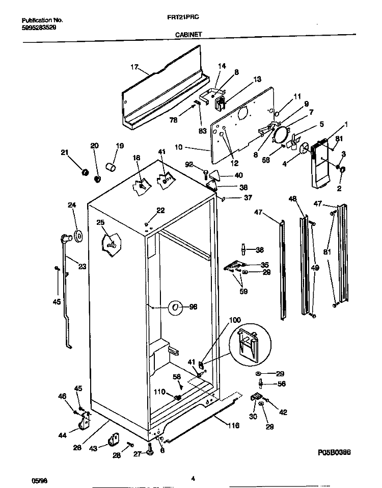CABINET Diagram and Parts List for FRT21PRCW2  Frigidaire Refrigerator