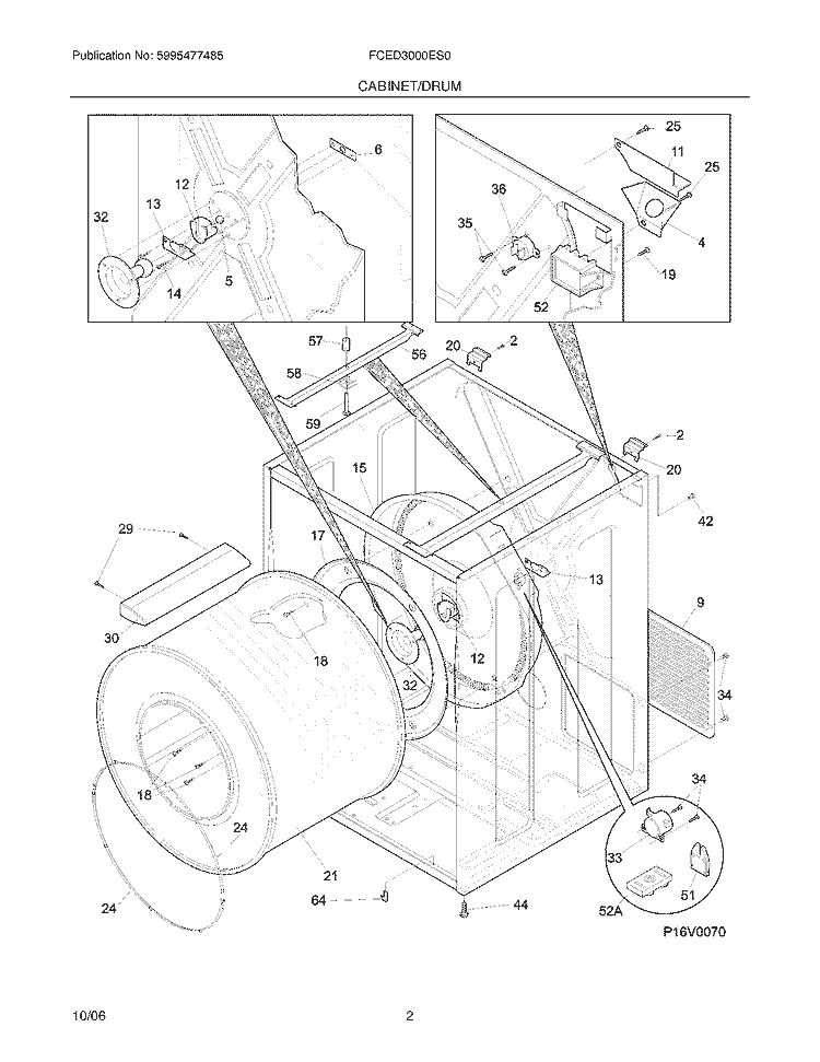 CABINET / DRUM Diagram and Parts List for FCED3000ES0  Frigidaire Dryer