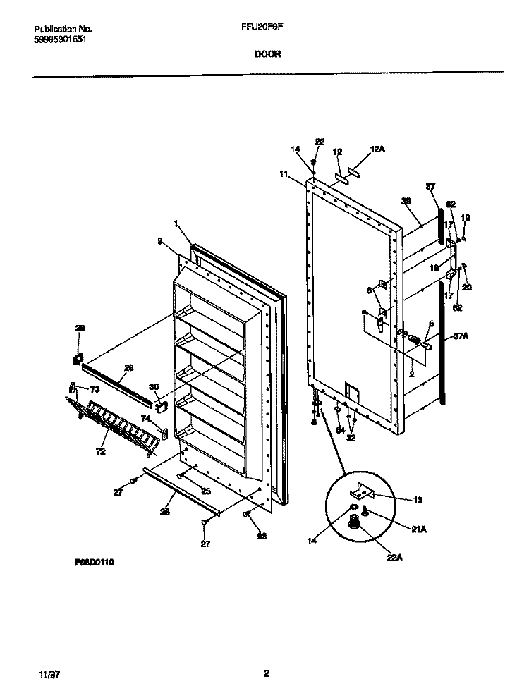 DOOR Diagram and Parts List for FFU20F9FW1  Frigidaire Freezer