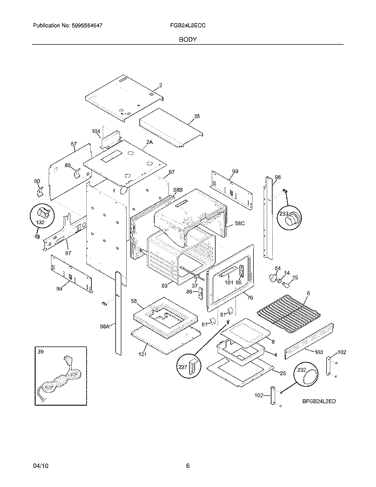 BODY Diagram and Parts List for FGB24L2ECC  Frigidaire Wall Oven