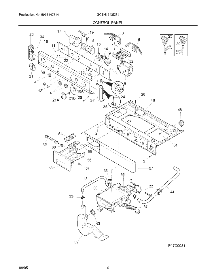 CONTROL PANEL Diagram and Parts List for GCEH1642DS1  Frigidaire Washer Dryer Combo