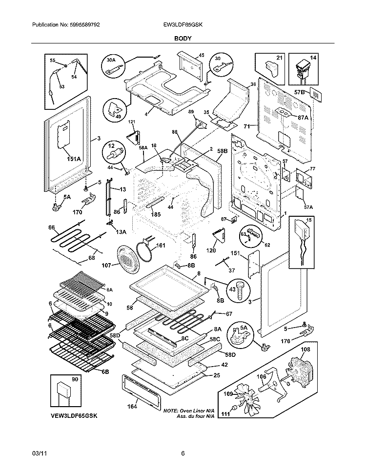 BODY Diagram and Parts List for EW3LDF65GSK  Electrolux Range