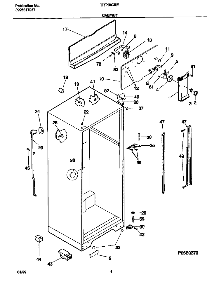 CABINET Diagram and Parts List for TRT18GREW5  Frigidaire Refrigerator