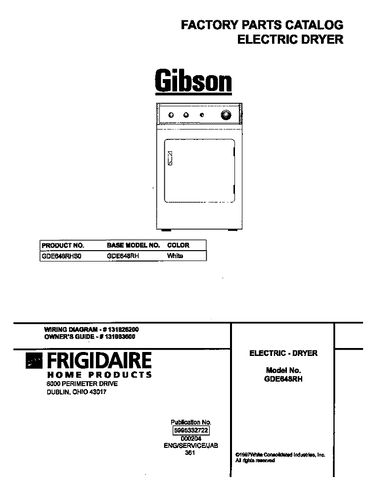 COVER Diagram and Parts List for GDE648RHS0  Gibson Dryer