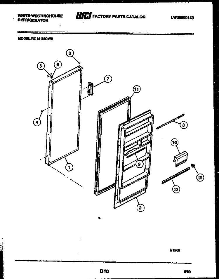 DOOR PARTS Diagram and Parts List for RC141MCD0  Frigidaire Refrigerator