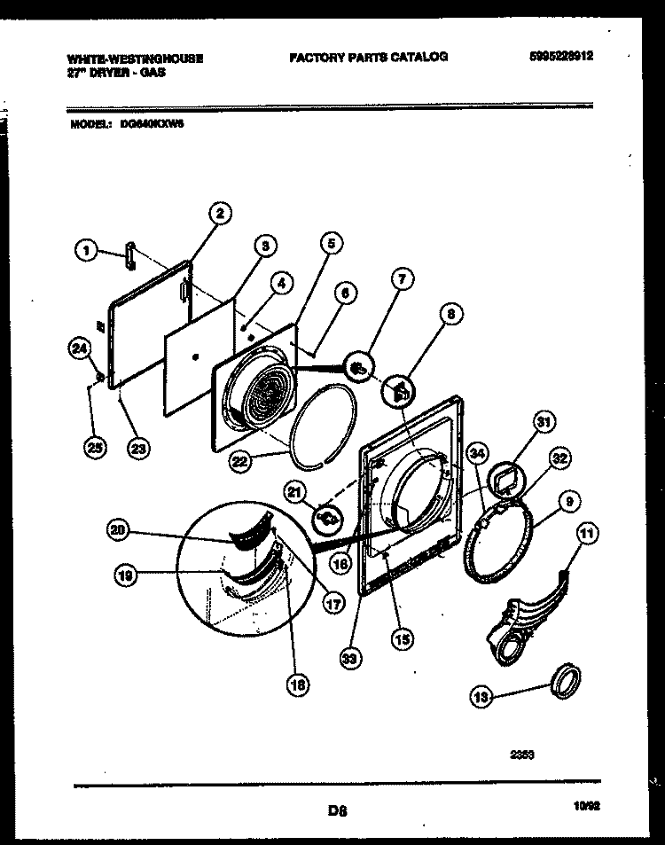 DOOR PARTS Diagram and Parts List for DG640KXW6  Frigidaire Dryer