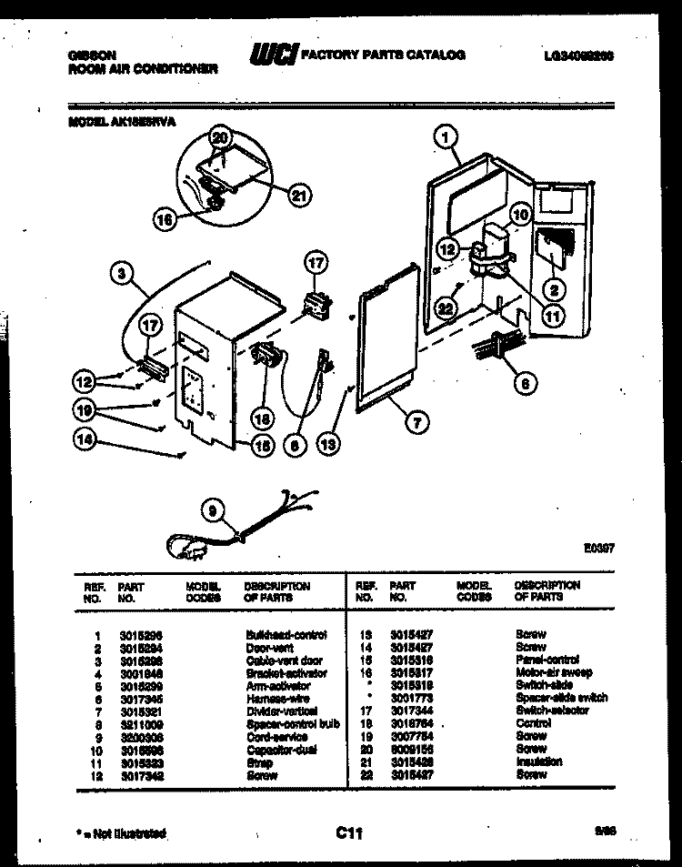 ELECTRICAL PARTS Diagram and Parts List for AK18E6RVA  Gibson Air Conditioner