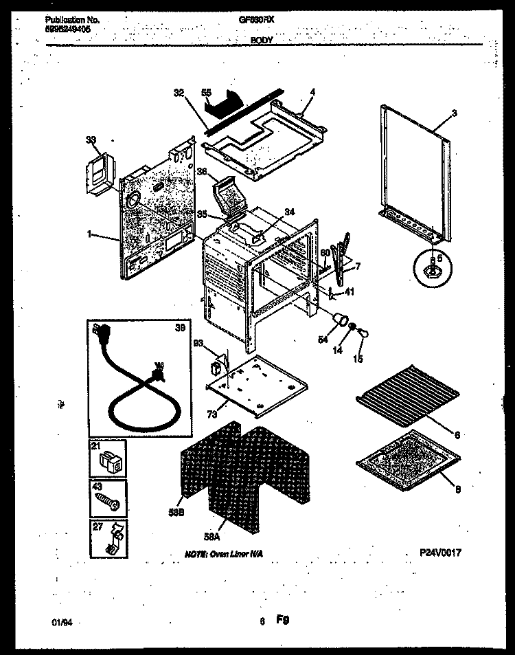 BODY PARTS Diagram and Parts List for GF630RXD4  Frigidaire Range