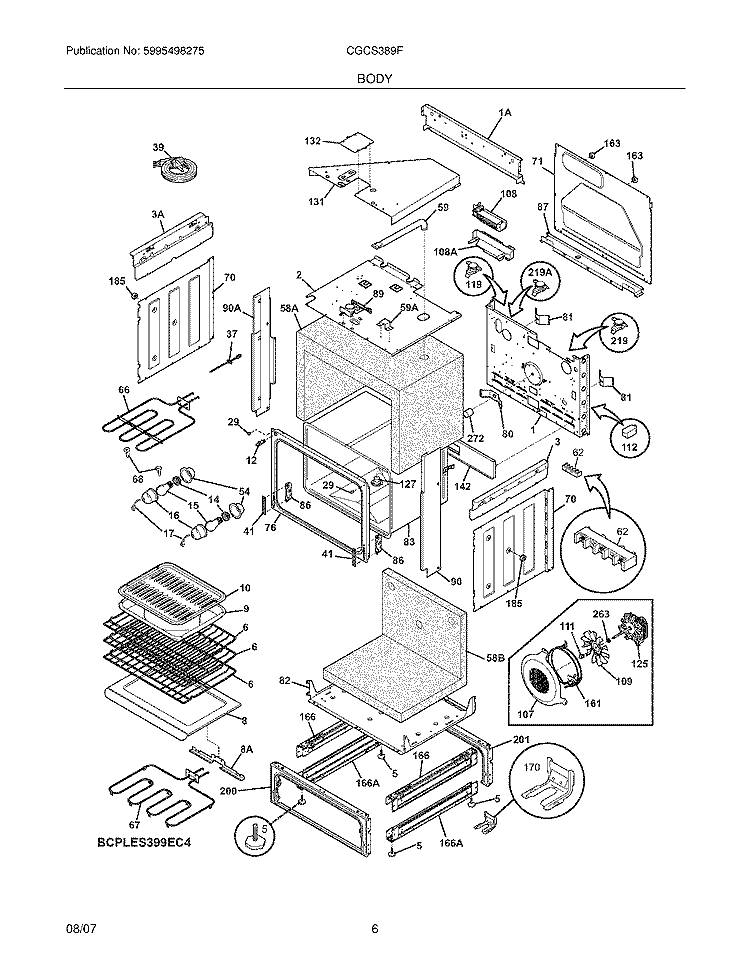 BODY Diagram and Parts List for CGCS389FS2  Frigidaire Range