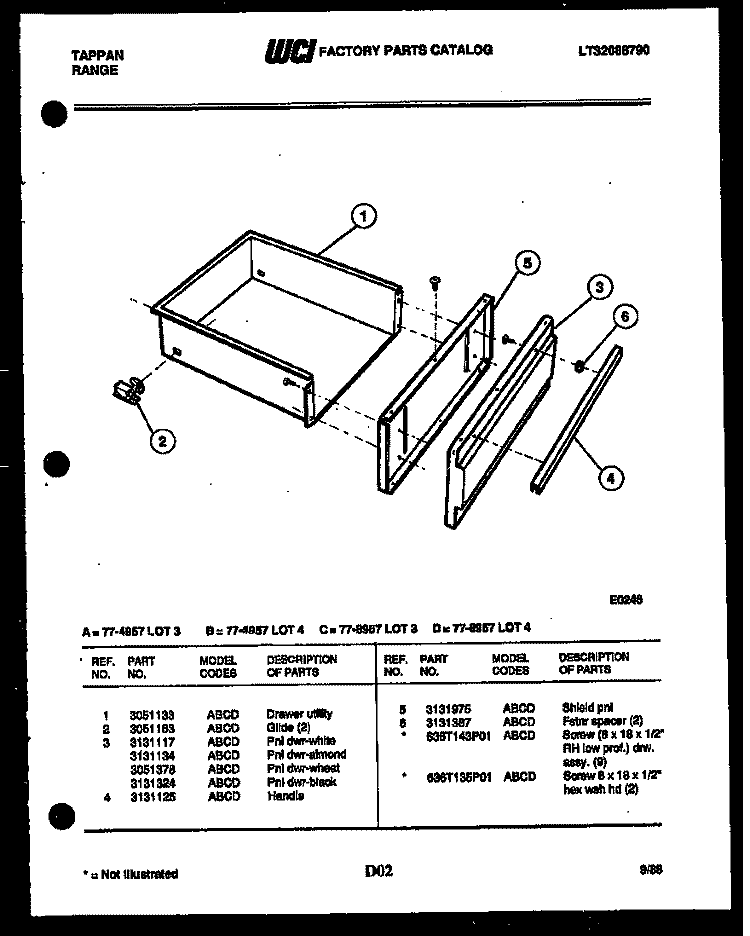 DRAWER PARTS Diagram and Parts List for 77-4957-23-03  Tappan Range