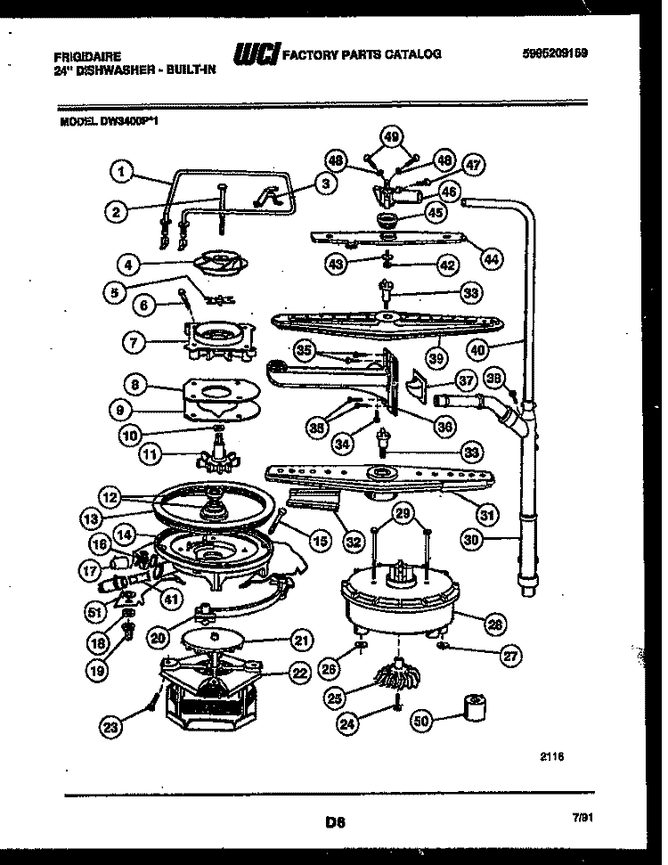 MOTOR PUMP PARTS Diagram and Parts List for DW3400PW1  Frigidaire Dishwasher