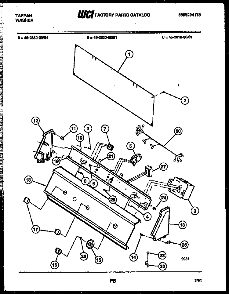 CONSOLE AND CONTROL PARTS Diagram and Parts List for 46-2810-23-01  Tappan Washer