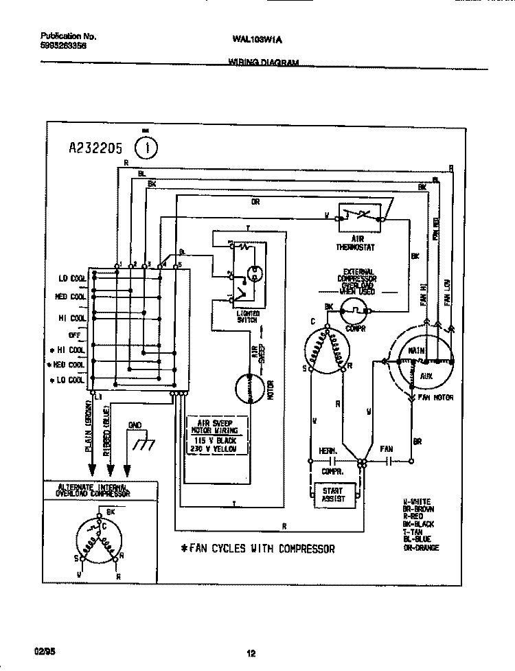 WIRING DIAGRAM Diagram and Parts List for WAL103W1A2  Frigidaire Air Conditioner