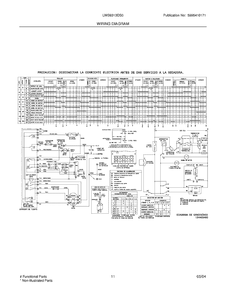 WIRING DIAGRAM Diagram and Parts List for LWS9313DS0  Frigidaire Washer