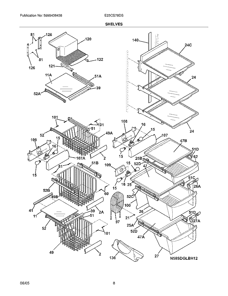 SHELVES Diagram and Parts List for E23CS78DSS3  Electrolux Refrigerator