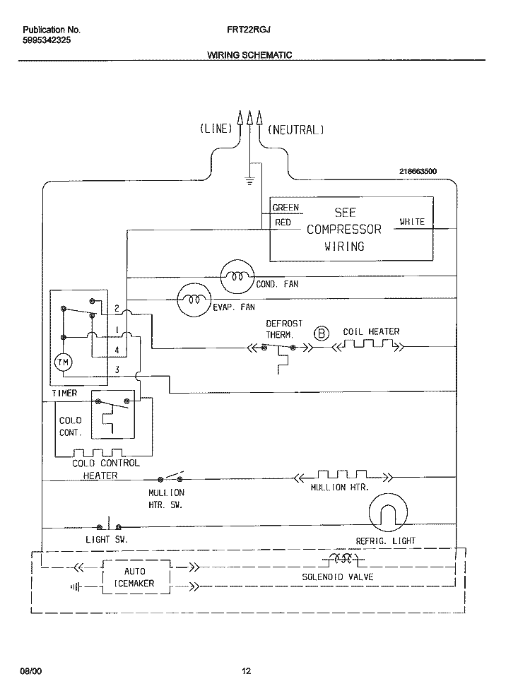 WIRING SCHEMATIC Diagram and Parts List for FRT22RGJB2  Frigidaire Refrigerator