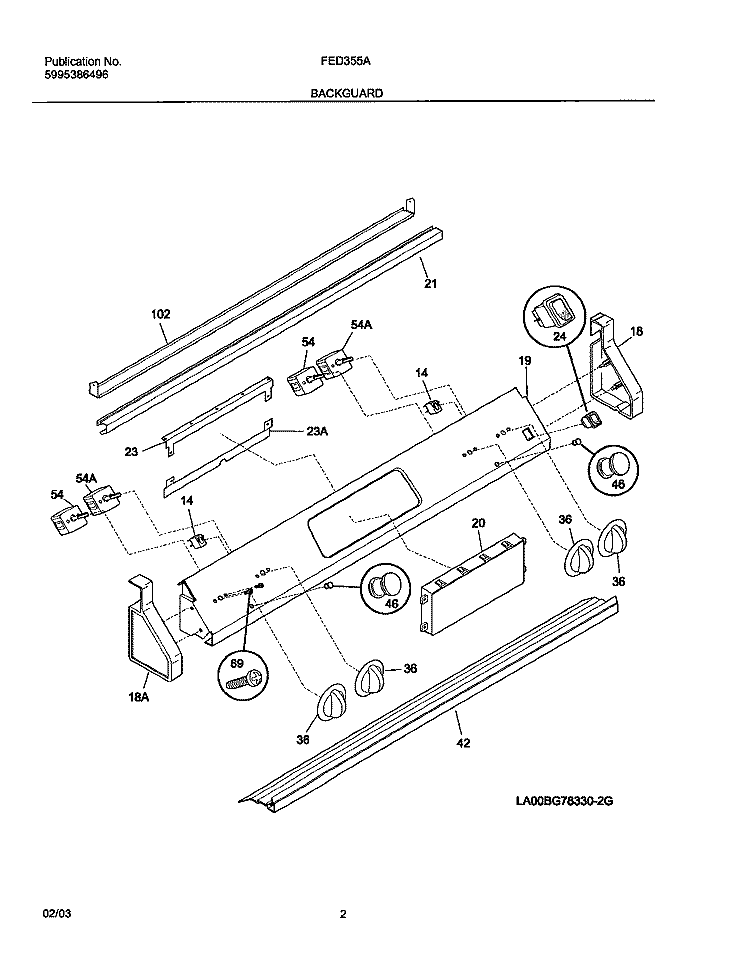 BACKGUARD Diagram and Parts List for FED355ASF  Frigidaire Range