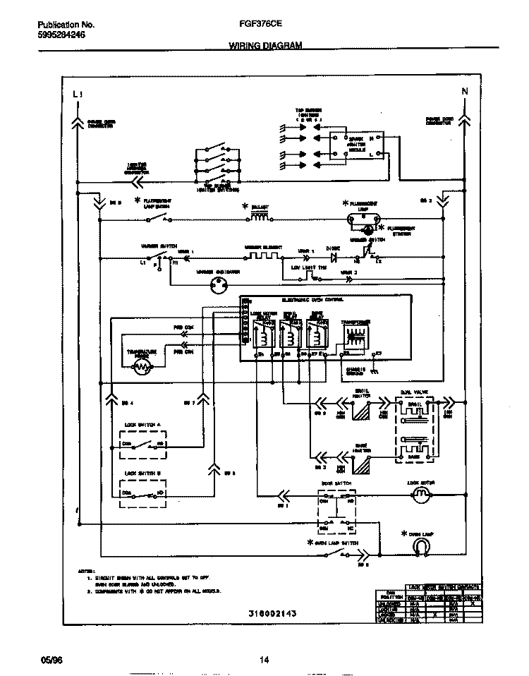 WIRING DIAGRAM Diagram and Parts List for FGF376CETC  Frigidaire Range