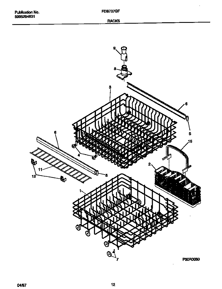 RACKS Diagram and Parts List for FDB737GFT0  Frigidaire Dishwasher