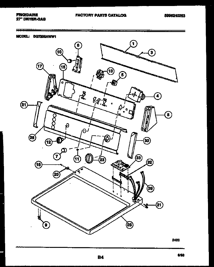 CONSOLE AND CONTROL PARTS Diagram and Parts List for DG7200AWW1  Frigidaire Dryer