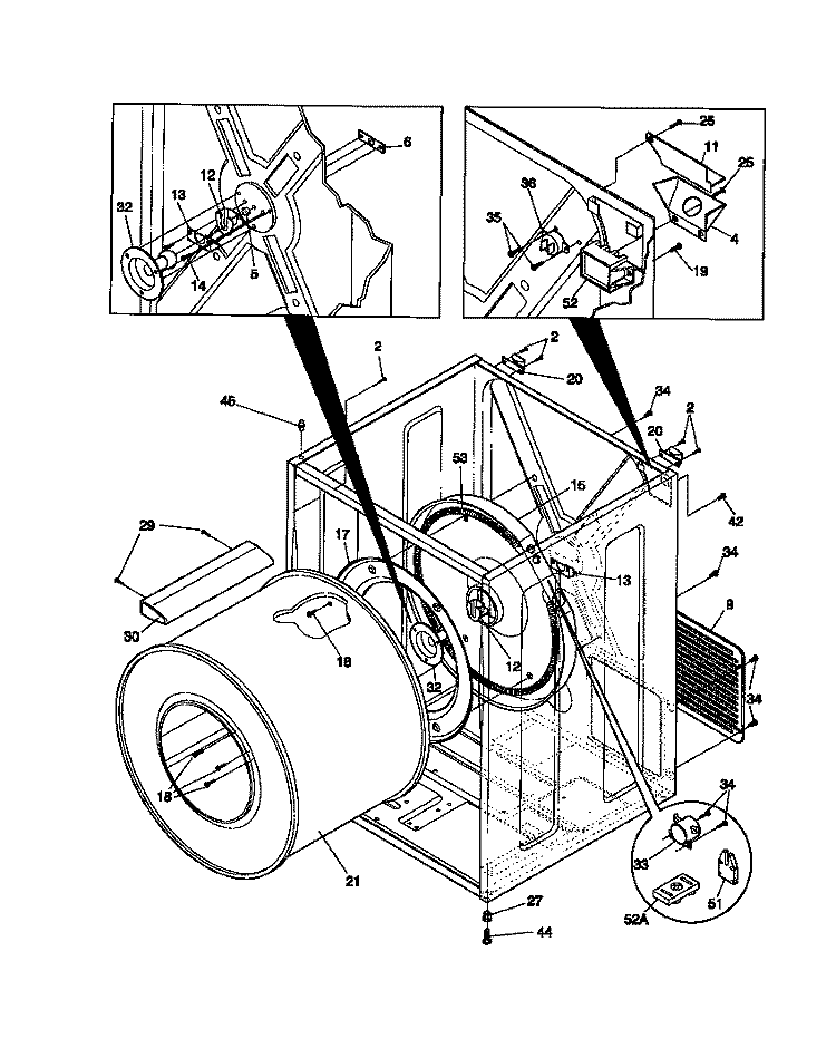 CABINET / DRUM Diagram and Parts List for MDE216RBD1  Frigidaire Dryer