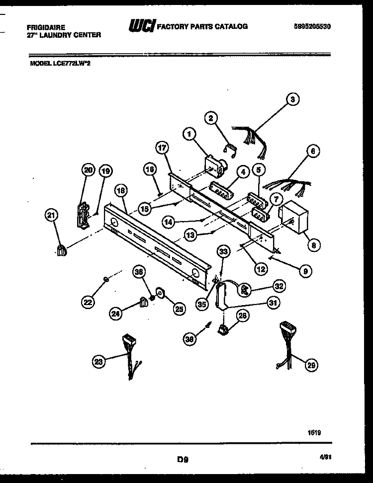 CONSOLE AND CONTROL PARTS Diagram and Parts List for LCE772LL2  Frigidaire Washer Dryer Combo