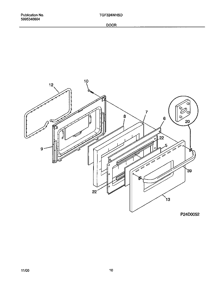 DOOR Diagram and Parts List for TGF324WHSD  Tappan Range