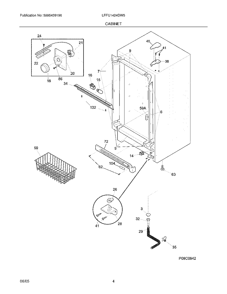 CABINET Diagram and Parts List for LFFU1424DW5  Frigidaire Freezer