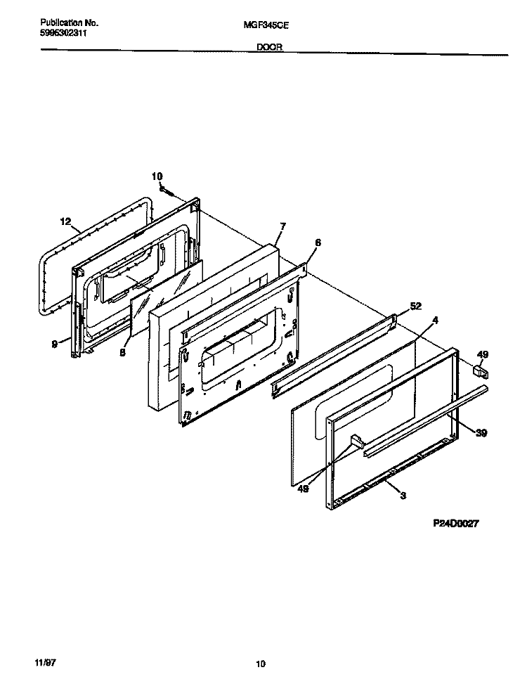 DOOR Diagram and Parts List for MGF345CESE  Frigidaire Range