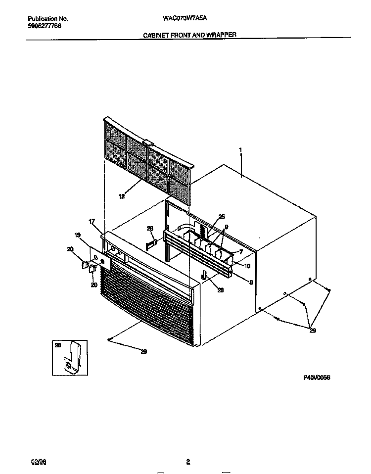 CABINET FRONT AND WRAPPER Diagram and Parts List for WAC073W7A5A  Frigidaire Air Conditioner