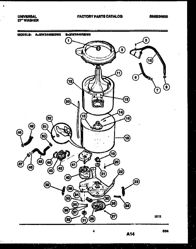 TUB DETAIL Diagram and Parts List for MWX445RBW0  Tappan Washer