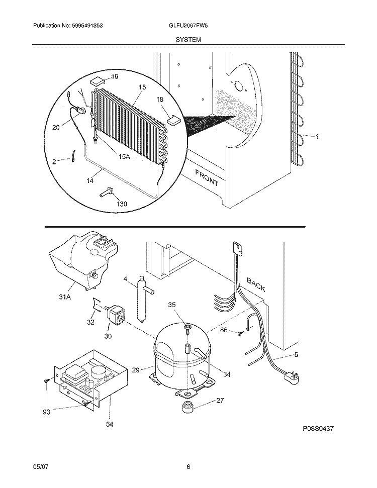 SYSTEM Diagram and Parts List for GLFU2067FW5  Frigidaire Freezer