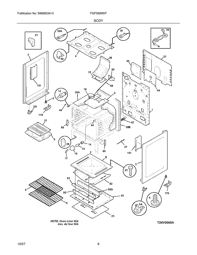 BODY Diagram and Parts List for FGF380MXFSB  Frigidaire Range