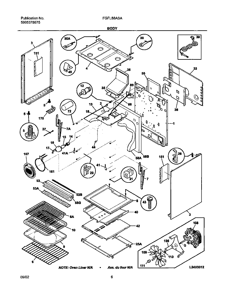 BODY Diagram and Parts List for FGFL88ASA  Frigidaire Range