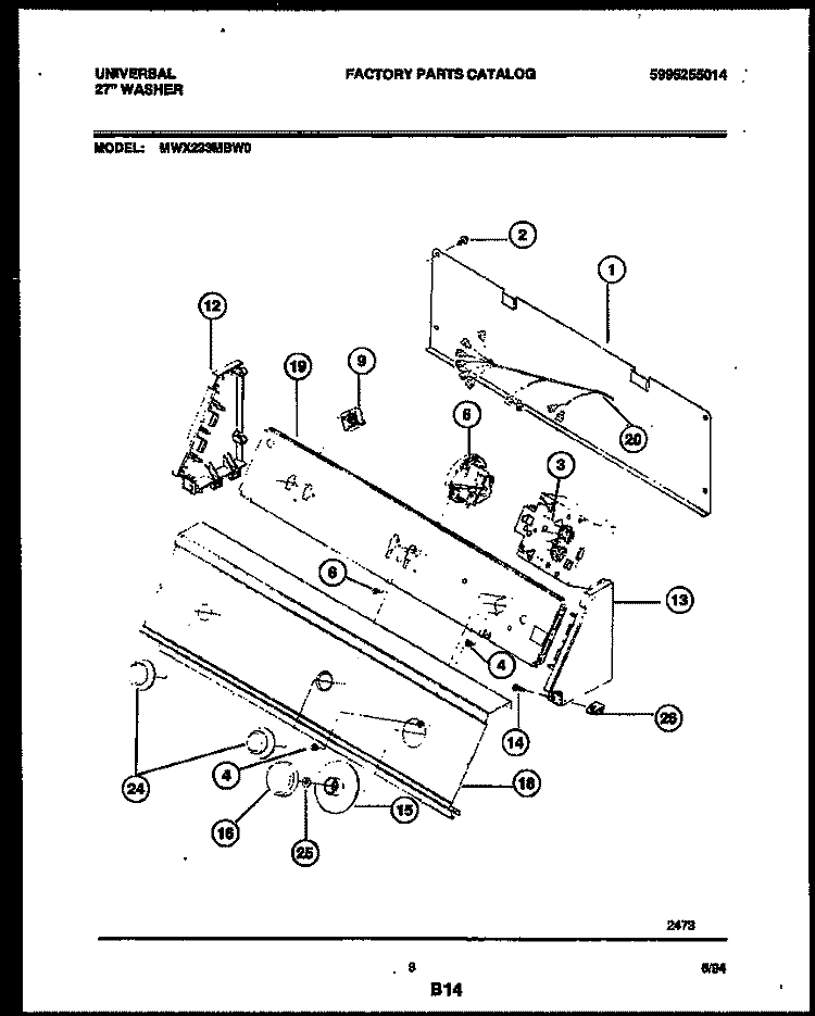 CONSOLE AND CONTROL PARTS Diagram and Parts List for MWX233MBD0  Frigidaire Washer