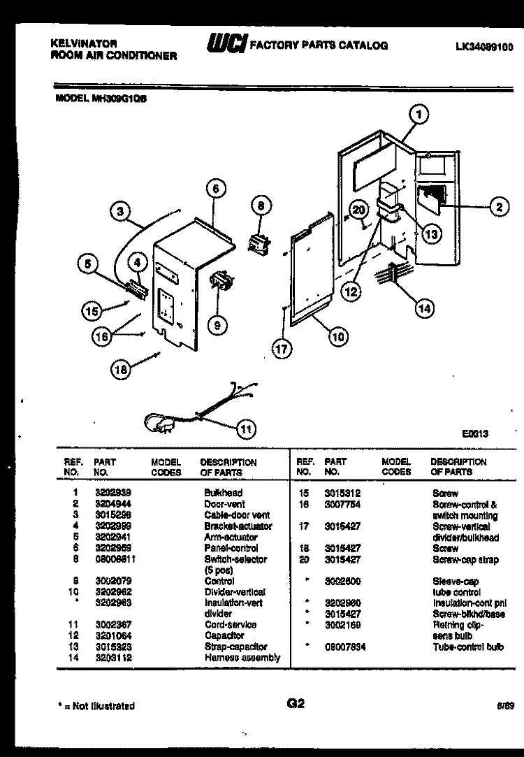 ELECTRICAL PARTS Diagram and Parts List for MH309G1QB  Kelvinator Air Conditioner