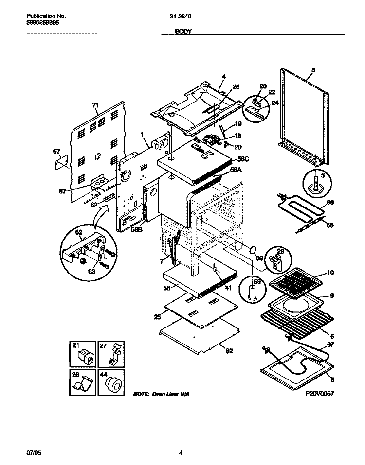 BODY Diagram and Parts List for 31-2649-00-10  Tappan Range